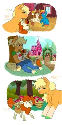 Size: 1280x2584 | Tagged: safe, artist:moccabliss, derpibooru import, applejack, autumn blaze, oc, oc:pumpkin patch, unnamed oc, anthro, earth pony, hybrid, kirin, pegasus, pony, unguligrade anthro, autumnjack, barn, caught, colt, female, filly, hatless, image, interspecies offspring, jpeg, larger female, lesbian, lying down, magical lesbian spawn, male, mare, missing accessory, oc x oc, offspring, offspring shipping, parent:applejack, parent:autumn blaze, parents:autumnjack, prone, shipping, size difference, smaller female, straight, sweet apple acres