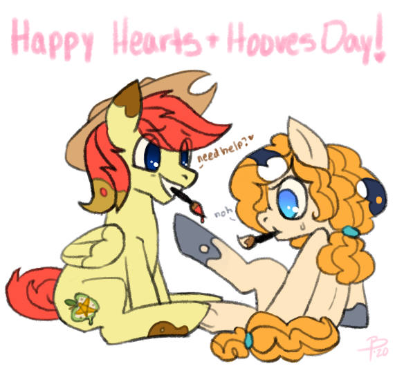 Size: 571x530 | Tagged: safe, artist:flutterbree, derpibooru import, bright mac, pear butter, oc, oc:6craig66, oc:flutterbree, earth pony, pegasus, pony, bodypaint, clothes, cosplay, costume, cute, hearts and hooves day, image, painting, png