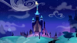 Size: 1192x670 | Tagged: safe, derpibooru import, season 5, the cutie re-mark, background, castle, image, jpeg, night, no pony