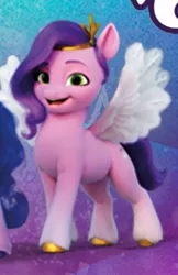 Size: 717x1104 | Tagged: safe, derpibooru import, izzy moonbow, pipp petals, pegasus, pony, unicorn, cropped, female, g5, image, jpeg, looking at you, mare, offscreen character, open mouth, smiling, solo focus