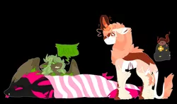 Size: 1700x1000 | Tagged: safe, artist:lepiswerid, derpibooru import, oc, oc:catalyst, oc:healing "rose" petals, oc:lucky sweettooth, dragon, kirin, pegasus, pony, derpibooru exclusive, dragon oc, frown, growl, growling, image, kirin oc, leonine tail, magic, magic aura, medic, pegasus oc, png, scar, scared, sick, tired, tired eyes, wings