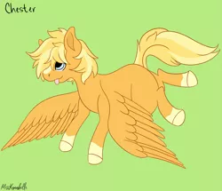 Size: 2641x2270 | Tagged: safe, artist:misskanabelle, derpibooru import, oc, unofficial characters only, pegasus, pony, :p, colored hooves, green background, image, pegasus oc, png, signature, simple background, solo, tongue out, wings
