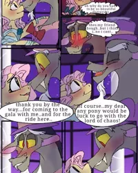 Size: 540x676 | Tagged: safe, artist:cocolove2176, derpibooru import, discord, fluttershy, draconequus, pegasus, pony, comic:fluttering chaos, blushing, comic, dialogue, discoshy, female, image, jpeg, male, mare, shipping, smiling, straight