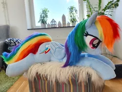 Size: 2636x1988 | Tagged: safe, artist:epicrainbowcrafts, derpibooru import, rainbow dash, pony, image, irl, jpeg, life size, lying down, photo, plushie, prone, solo