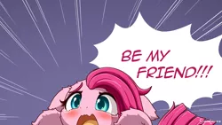 Size: 3200x1800 | Tagged: safe, artist:symbianl, derpibooru import, pinkie pie, earth pony, pony, crying, cute, female, floppy ears, fluffy, image, open mouth, pinkamena diane pie, png, sad, sadorable, solo, speech bubble, teary eyes