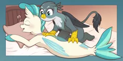 Size: 1500x746 | Tagged: safe, artist:vavacung, derpibooru import, gabby, terramar, gryphon, seapony (g4), female, gabbymar, image, male, massage, png