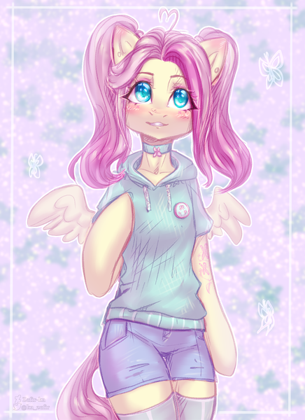 Size: 1816x2500 | Tagged: safe, artist:zefirka, derpibooru import, fluttershy, pegasus, pony, semi-anthro, clothes, cute, image, looking at you, png, shyabetes