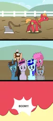 Size: 1024x2304 | Tagged: safe, artist:platinumdrop, derpibooru import, big macintosh, oc, oc:art splatter, oc:landry crusher, oc:poor richman, oc:rain breeze, oc:sapphire storm, oc:teal star, comic, image, micro, plow, png, request, tiny