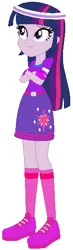 Size: 161x548 | Tagged: safe, artist:selenaede, artist:user15432, derpibooru import, twilight sparkle, twilight sparkle (alicorn), alicorn, human, equestria girls, base used, belt, clothes, crossed arms, gloves, golf, headband, image, png, purple dress, shoes, sneakers, socks, sports, sports outfit, sporty style, sweatband