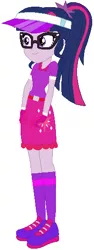 Size: 210x561 | Tagged: safe, artist:selenaede, artist:user15432, derpibooru import, sci-twi, twilight sparkle, human, equestria girls, base used, belt, clothes, glasses, gloves, golf, hat, image, png, purple dress, shoes, sneakers, socks, sports, sports outfit, sporty style