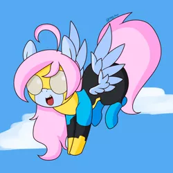 Size: 1500x1500 | Tagged: safe, artist:fullmetalpikmin, derpibooru import, oc, oc:rickety rails, pegasus, clothes, costume, flying, image, invincible, png
