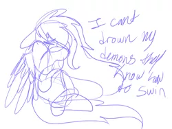 Size: 2048x1536 | Tagged: safe, artist:revenge.cats, derpibooru import, oc, oc:drizzling dasher, pegasus, pony, bring me the horizon, crying, doodle, emo, image, lyrics, png, sketch, solo, song reference, text, vent art