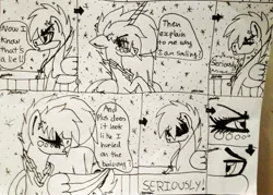 Size: 2717x1942 | Tagged: safe, artist:beamybutt, derpibooru import, oc, oc:moonbeam, unofficial characters only, alicorn, pony, alicorn oc, comic, dialogue, female, grayscale, horn, image, jpeg, lineart, mare, monochrome, signature, traditional art, wings