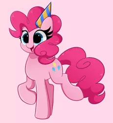 Size: 3489x3784 | Tagged: safe, artist:kittyrosie, derpibooru import, pinkie pie, earth pony, pony, commission, cute, diapinkes, happy, hat, high res, image, jpeg, party hat, simple background, smiling, solo, trotting