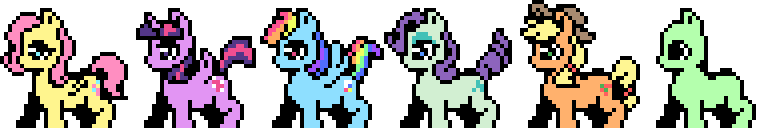 Size: 768x128 | Tagged: safe, artist:diedified, derpibooru import, applejack, fluttershy, pinkie pie, rainbow dash, rarity, twilight sparkle, twilight sparkle (alicorn), alicorn, earth pony, pegasus, pony, unicorn, base, female, image, mane six, mare, pixel art, png, simple background, sprite, transparent background, wings