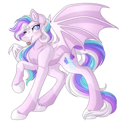 Size: 3288x3300 | Tagged: safe, artist:amazing-artsong, derpibooru import, oc, oc:sweet pea, bat pony, pony, female, high res, image, mare, one eye closed, png, raised hoof, simple background, solo, transparent background, wink