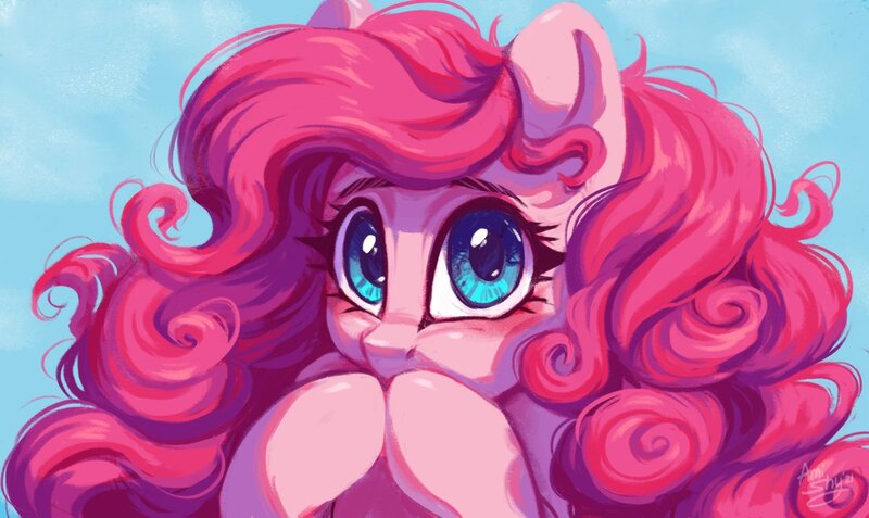 Size: 1200x715 | Tagged: safe, artist:amishy, derpibooru import, pinkie pie, earth pony, pony, big eyes, blushing, female, image, jpeg, looking at you, mare, poofy mane, solo