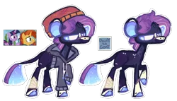 Size: 2224x1276 | Tagged: safe, artist:dazey-the-goat, derpibooru import, sunburst, twilight sparkle, twilight sparkle (alicorn), oc, alicorn, pony, unicorn, beanie, broken horn, clothes, hat, hoodie, horn, image, offspring, parent:sunburst, parent:twilight sparkle, parents:twiburst, png, screencap reference, simple background, solo, transparent background