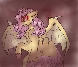 Size: 740x640 | Tagged: safe, artist:cocolove2176, derpibooru import, fluttershy, bat pony, pony, abstract background, bat ponified, bat wings, female, flutterbat, glowing eyes, image, mare, png, race swap, raised hoof, solo, wings