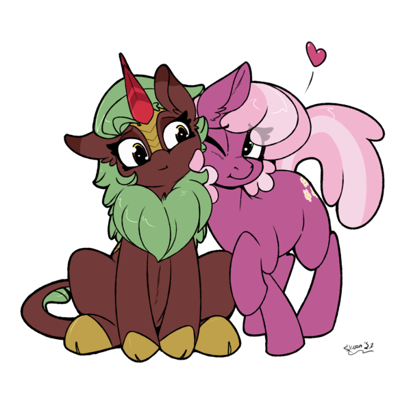 Size: 2000x2000 | Tagged: safe, artist:skoon, derpibooru import, cheerilee, cinder glow, summer flare, earth pony, kirin, colored, cuddling, cute, female, flat colors, image, png, simple background, transparent background