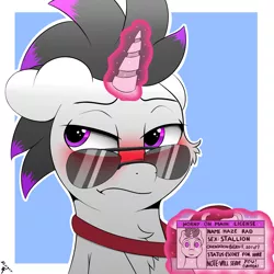 Size: 2000x2000 | Tagged: safe, artist:h3nger, derpibooru import, oc, oc:haze rad, unofficial characters only, pony, unicorn, commissioner:biohazard, horn, image, male, png, solo, stallion, sunglasses, unicorn oc