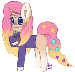 Size: 717x682 | Tagged: safe, artist:pasteldraws, derpibooru import, pony, unicorn, clothes, flower, flower in hair, freckles, image, png, redesign, simple background, solo, sweater, transparent background