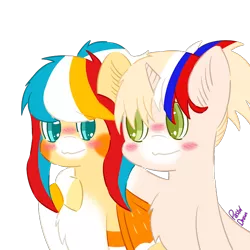 Size: 682x682 | Tagged: safe, artist:pasteldraws, derpibooru import, oc, oc:candy, oc:cyrus, bat pony, pony, unicorn, blushing, hug, image, png, shipping, simple background, transparent background