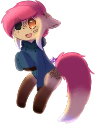 Size: 524x682 | Tagged: safe, artist:pasteldraws, derpibooru import, oc, oc:cameron, earth pony, pony, clothes, freckles, hoodie, image, missing eye, png, simple background, sitting, solo, transparent background