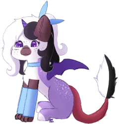 Size: 659x682 | Tagged: safe, artist:pasteldraws, derpibooru import, hybrid, pony, bow, female, filly, freckles, horn, image, png, ponytail, simple background, solo, transparent background