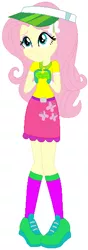 Size: 202x575 | Tagged: safe, artist:selenaede, artist:user15432, derpibooru import, fluttershy, human, equestria girls, base used, belt, clothes, gloves, golf, green hat, hairpin, hat, image, png, purple socks, shoes, sneakers, socks, sports, sports outfit, sporty style, yellow dress