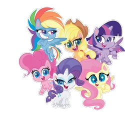 Size: 700x701 | Tagged: artist needed, safe, derpibooru import, applejack, fluttershy, pinkie pie, rainbow dash, rarity, twilight sparkle, twilight sparkle (alicorn), alicorn, earth pony, pegasus, pony, my little pony: pony life, applejack's hat, cowboy hat, crossed arms, flying, hat, image, looking at you, mane six, open mouth, png, simple background, teeth, transparent background, vector, white outline