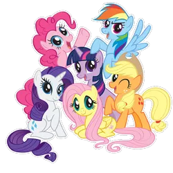 Size: 700x700 | Tagged: artist needed, safe, derpibooru import, applejack, fluttershy, pinkie pie, rainbow dash, rarity, twilight sparkle, earth pony, pegasus, pony, unicorn, group shot, image, mane six, mane six opening poses, png, simple background, transparent background, unicorn twilight, vector, white outline