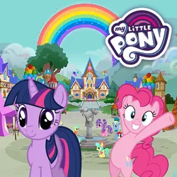 Size: 326x326 | Tagged: safe, derpibooru import, pinkie pie, twilight sparkle, earth pony, pony, unicorn, rainbow roadtrip, app icon, flash game, game, hope hollow, image, logo, my little pony logo, png, unicorn twilight