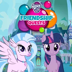 Size: 327x327 | Tagged: safe, derpibooru import, silverstream, twilight sparkle, alicorn, hippogriff, app icon, flash game, friendship quests, image, logo, looking at you, my little pony logo, png, school of friendship, twilight sparkle (alicorn)