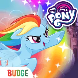 Size: 325x325 | Tagged: safe, derpibooru import, rainbow dash, pegasus, pony, my little pony: the movie, app, app icon, female, female focus, image, logo, my little pony logo, png, rainbow, rainbow runners, solo, solo female, solo focus