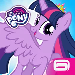 Size: 325x325 | Tagged: safe, derpibooru import, twilight sparkle, alicorn, app, app icon, crown, female, gameloft, image, jewelry, logo, looking at you, my little pony logo, png, regalia, solo, spread wings, twilight sparkle (alicorn), wings