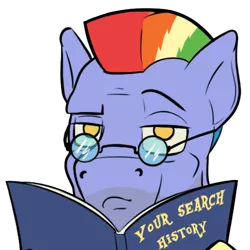 Size: 433x433 | Tagged: safe, artist:cocaine, derpibooru import, bow hothoof, pegasus, pony, book, dissapoint, glasses, image, pince-nez, png, raised eyebrow