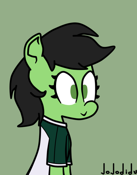 Size: 1000x1280 | Tagged: safe, artist:jojodidu, derpibooru import, oc, oc:anonfilly, earth pony, pony, clothes, female, filly, football, green background, green eyes, image, oriente petrolero, png, shirt, simple background, smiling, solo, sports