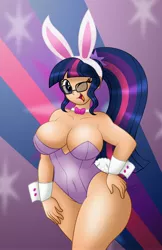 Size: 2650x4096 | Tagged: suggestive, alternate version, artist:aleximusprime, derpibooru import, sci-twi, twilight sparkle, human, adorasexy, big breasts, boobshot, bowtie, breasts, bunny ears, bunny girl, bunny suit, bunny tail, busty twilight sparkle, cleavage, clothes, cuffs, cute, cutie mark, cutie mark background, female, hand on hip, humanized, image, jpeg, looking at you, one eye closed, open mouth, playboy bunny, sexy, smexy, solo, solo female, thick, thighlight sparkle, thighs, thunder thighs, wide hips, wink