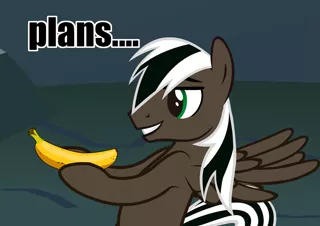 Size: 1099x775 | Tagged: safe, artist:spectty, derpibooru import, oc, oc:spectty, pegasus, ask, banana, caption, food, image, image macro, pegasus oc, png, smiling, striped tail, text, tumblr, two toned mane, wings