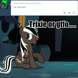 Size: 540x540 | Tagged: safe, artist:spectty, derpibooru import, oc, oc:spectty, pegasus, ask, caption, image, image macro, pegasus oc, png, sitting, striped tail, text, tumblr, two toned mane, wings