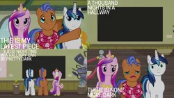 Size: 1280x720 | Tagged: safe, derpibooru import, edit, edited screencap, editor:quoterific, screencap, princess cadance, shining armor, alicorn, earth pony, pony, unicorn, a flurry of emotions, crown, female, image, jewelry, male, mare, open mouth, png, regalia, stallion