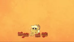 Size: 1280x721 | Tagged: safe, derpibooru import, screencap, applejack, earth pony, pony, my little pony: pony life, spoiler:pony life s02e09, apple, applejack's hat, bored, cowboy hat, female, food, hat, image, png, solo, time after time capsule