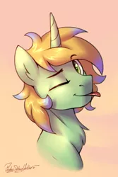Size: 2000x3000 | Tagged: safe, artist:jedayskayvoker, derpibooru import, oc, unicorn, bust, icon, image, licking, looking at you, male, one eye closed, png, portrait, sketch, solo, tongue out, wink, winking at you