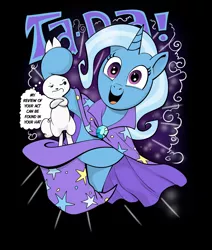 Size: 2271x2684 | Tagged: safe, artist:andypriceart, artist:brunursus, derpibooru import, angel bunny, trixie, pony, unicorn, angel bunny is unamused, bunny out of the hat, cape, clothes, hat, image, magic, magic trick, png, solo, thought bubble, trixie's cape, trixie's hat, vector