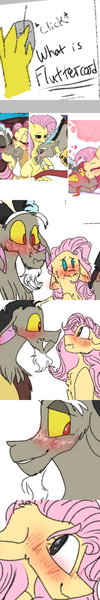 Size: 1080x6480 | Tagged: safe, artist:cocolove2176, artist:dragonfoxgirl, artist:zlayd-oodles, derpibooru import, edit, discord, fluttershy, draconequus, pegasus, pony, blushing, bust, comic, discoshy, embarrassed, female, image, male, mare, onomatopoeia, png, shipping, straight