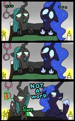 Size: 1200x1934 | Tagged: suggestive, artist:northernlightsone, derpibooru import, nightmare moon, queen chrysalis, alicorn, changeling, pony, ..., aftersex, beard, bed, bedroom, bite mark, biting, blanket, blushing, box, candle, candy, chrysmoon, comic, commission, cuffs, darkhorse knight, darkhorsemorphosis, facial hair, female, food, gay, hickey, hoof shoes, image, king metamorphosis, lesbian, levitation, looking at each other, love bite, magic, male, males only, open mouth, pillow, png, pocky, raised hoof, rule 63, shipping, stallion, telekinesis