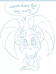 Size: 514x682 | Tagged: safe, artist:dendollae, derpibooru import, pacific glow, earth pony, pony, dialogue, female, image, jewelry, looking at you, mare, monochrome, necklace, open mouth, pacifier, png, sketch, solo, speech bubble