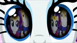 Size: 1280x720 | Tagged: safe, derpibooru import, screencap, prince blueblood, rarity, magical mystery cure, season 1, season 3, the best night ever, eye reflection, image, png, reflection