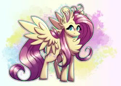 Size: 4093x2894 | Tagged: safe, alternate version, artist:xneodrago, derpibooru import, fluttershy, pegasus, pony, abstract background, blushing, chest fluff, ear fluff, eyelashes, female, high res, image, mare, png, solo, wings